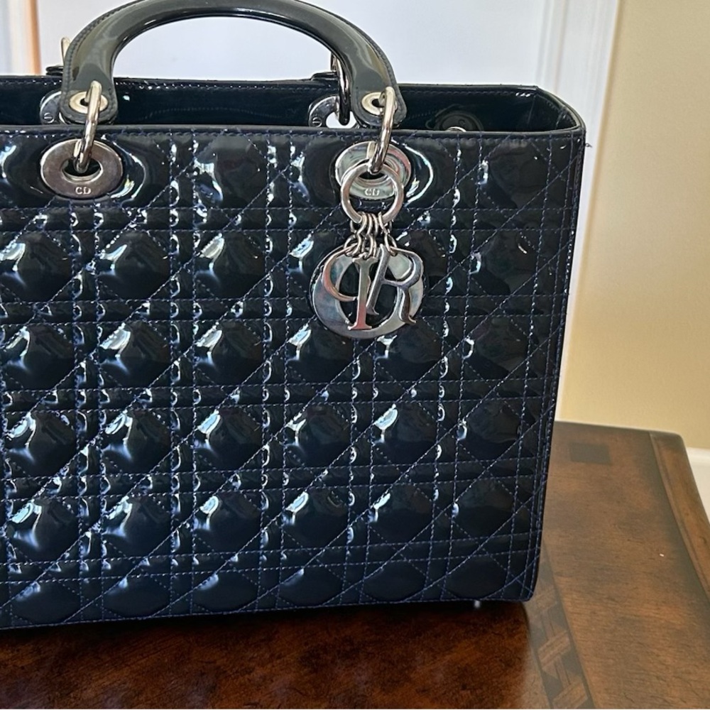Christian Dior Navy Blue Leather Handbag